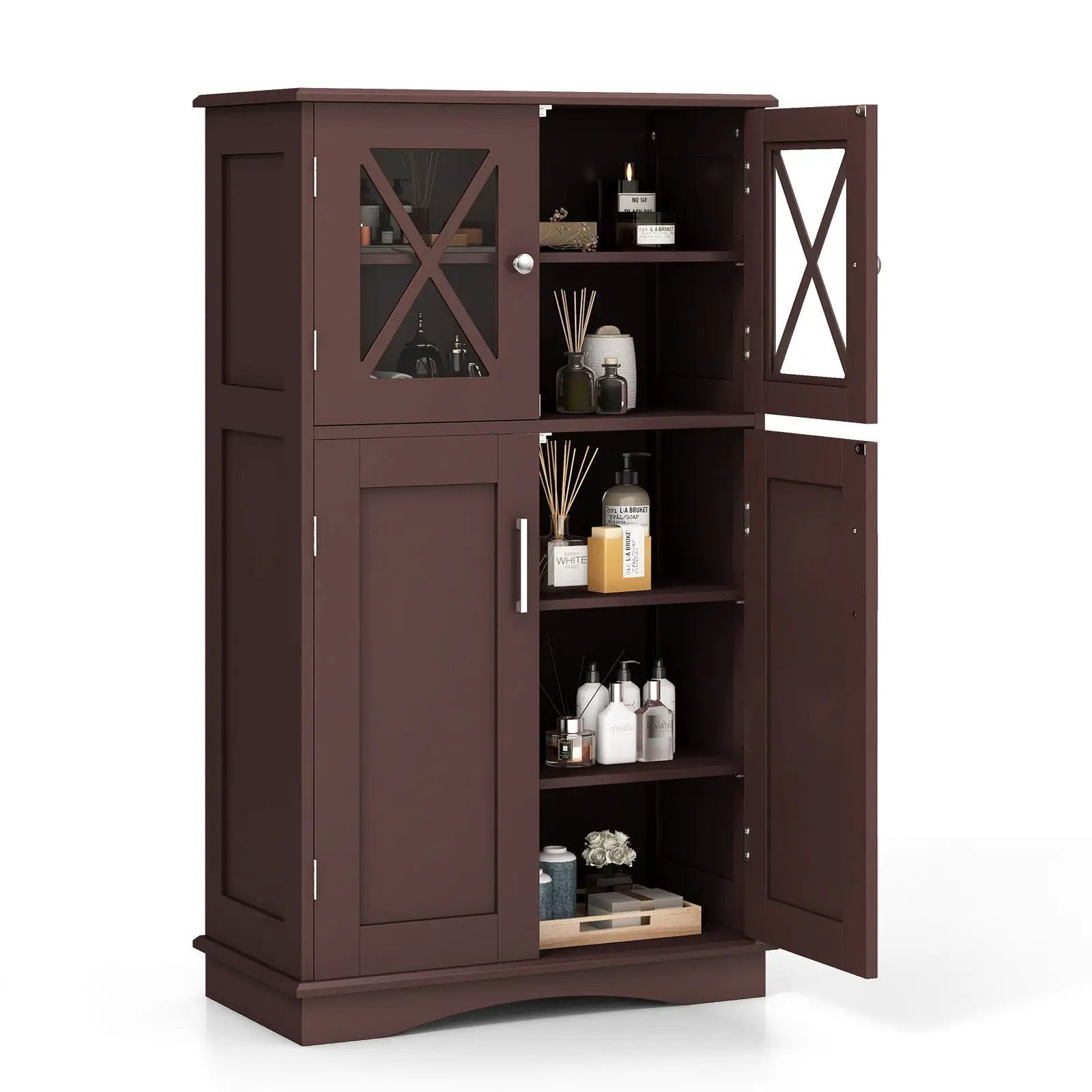 4 Doors Freeestanding Bathroom Floor Cabinet with Adjustable Shelves by DirectDeals