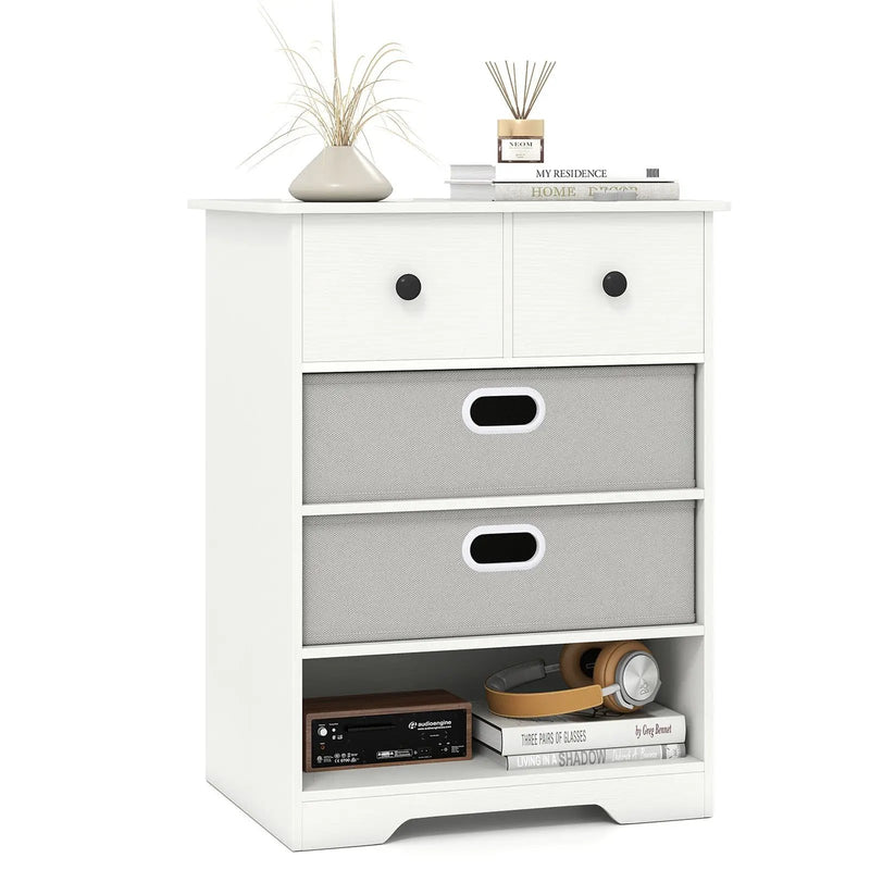 4-Drawer Dresser Modern Chest Storage Organizer with Open Shelves by DirectDeals