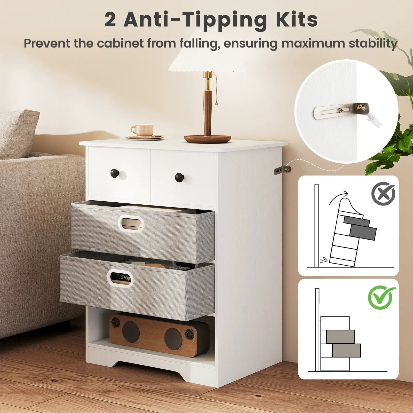 4-Drawer Dresser Modern Chest Storage Organizer with Open Shelves by DirectDeals