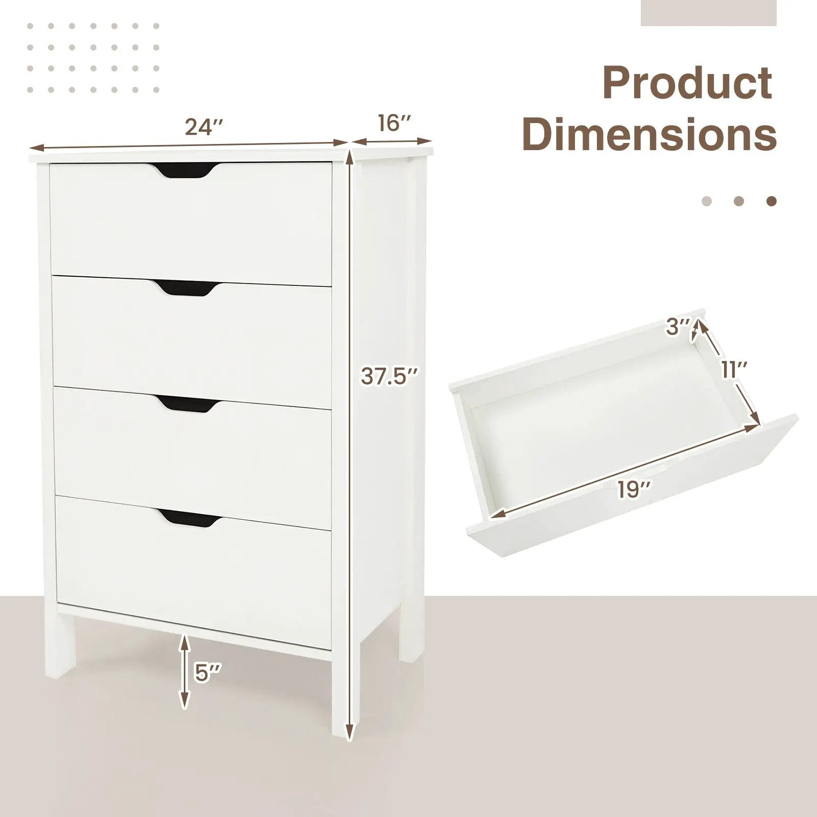 4-Drawer Dresser Wooden Nightstand with Anti-Tipping Kits-White by DirectDeals