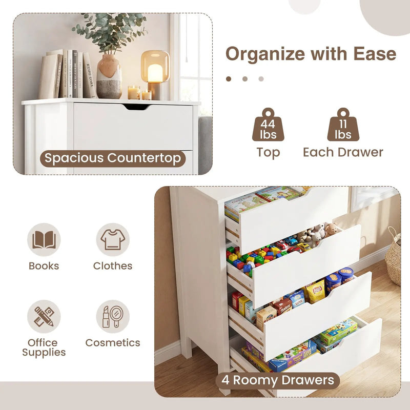 4-Drawer Dresser Wooden Nightstand with Anti-Tipping Kits-White by DirectDeals
