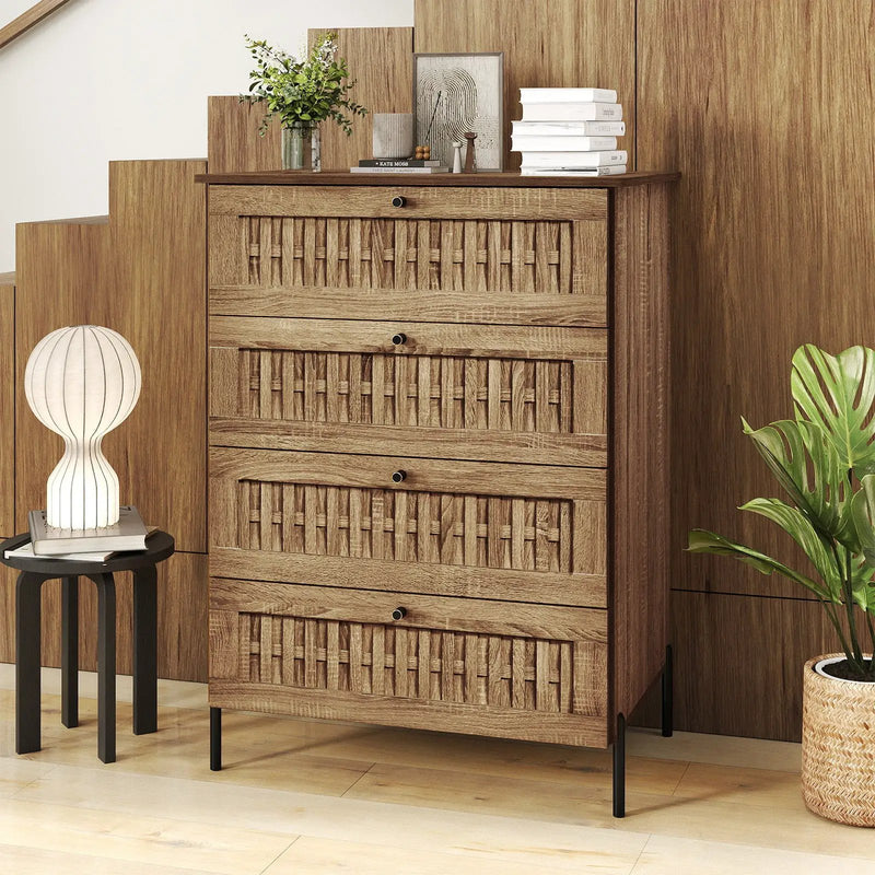 4-Drawer Dresser with Interlocking Mechanism and Metal Legs for Bedroom-Oak by DirectDeals