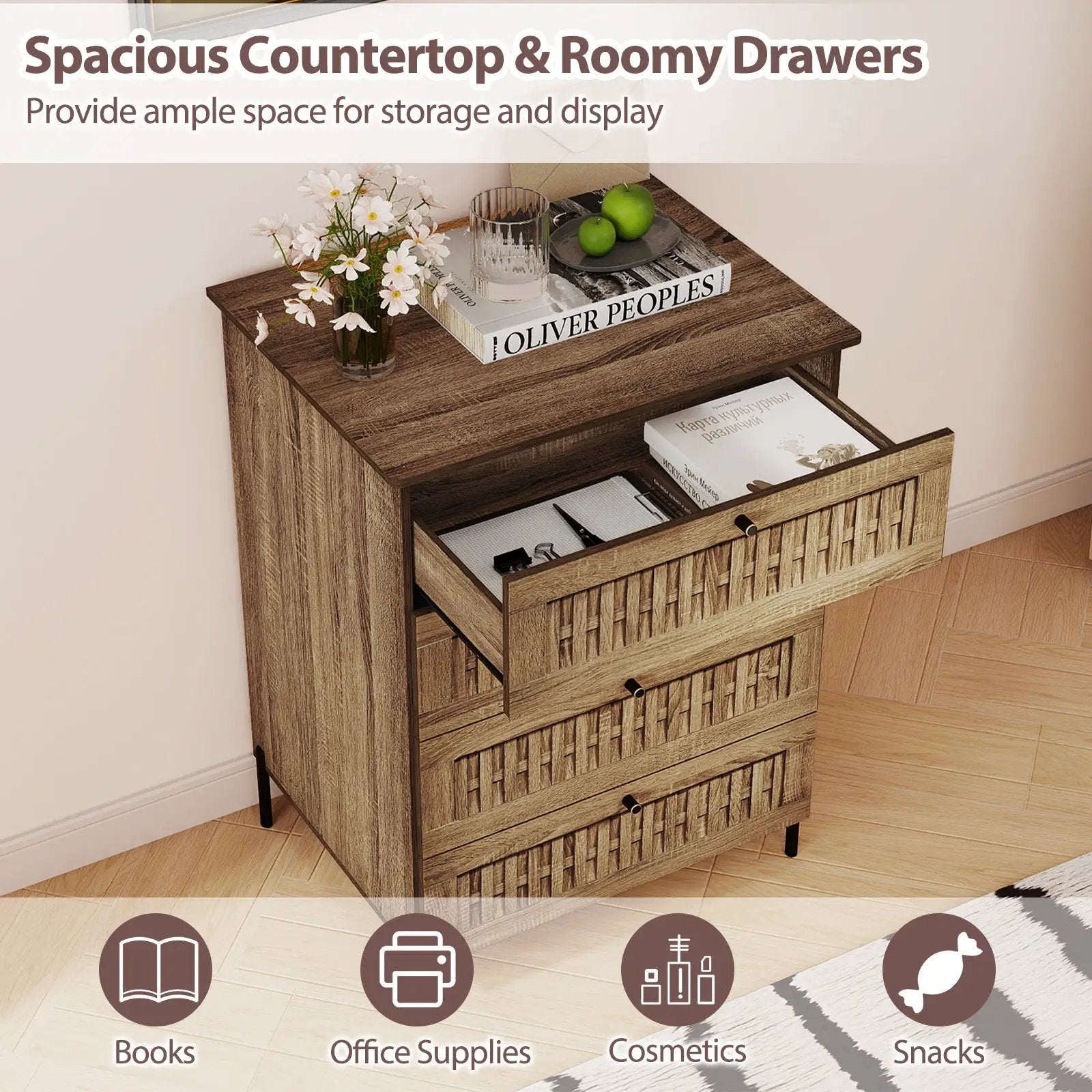 4-Drawer Dresser with Interlocking Mechanism and Metal Legs for Bedroom-Oak by DirectDeals