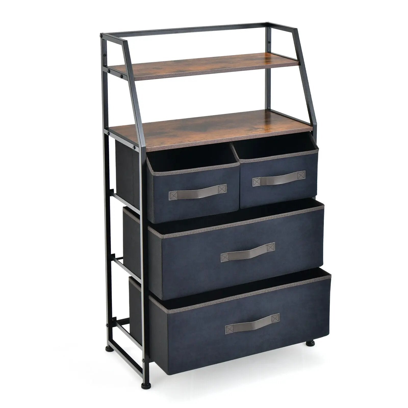 4-Drawer Free Standing Storage Dresser with 2 Open Shelves-Rustic Brown by DirectDeals