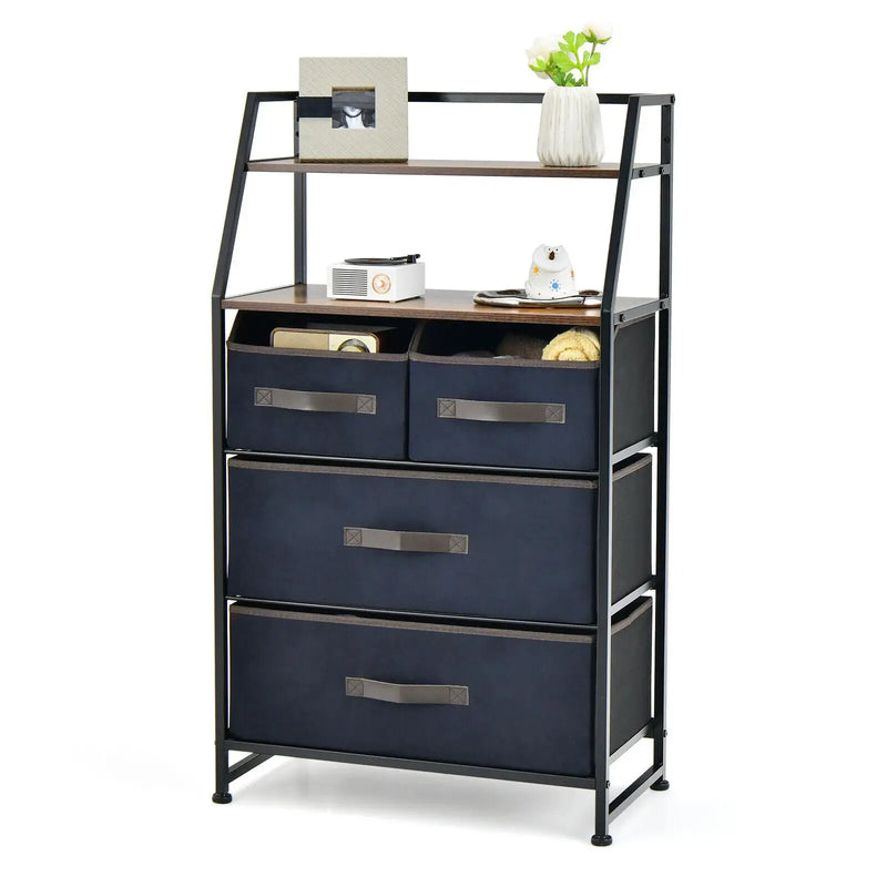 4-Drawer Free Standing Storage Dresser with 2 Open Shelves-Rustic Brown by DirectDeals