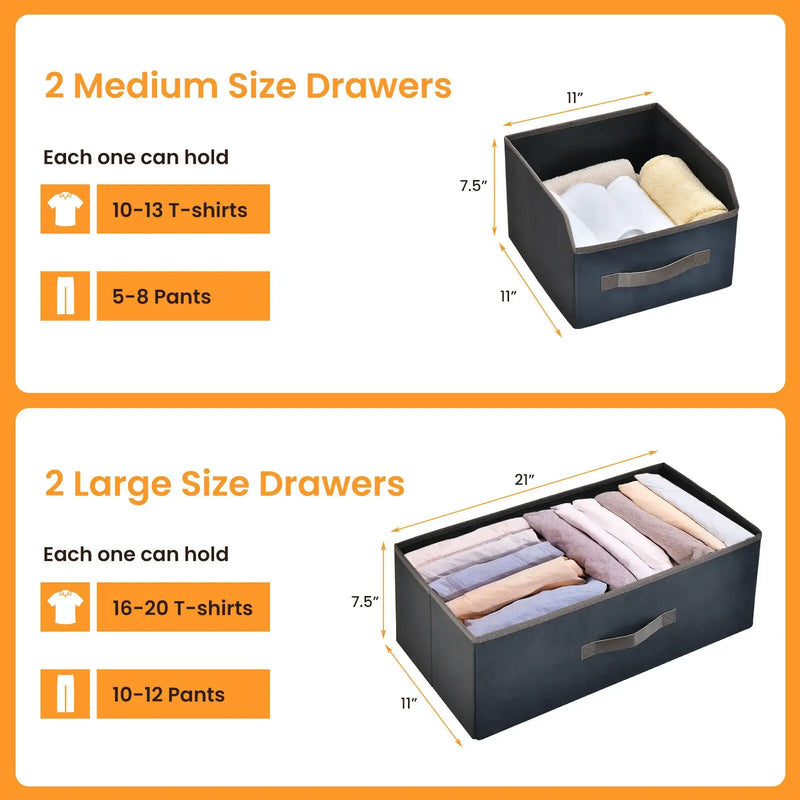 4-Drawer Free Standing Storage Dresser with 2 Open Shelves-Rustic Brown by DirectDeals