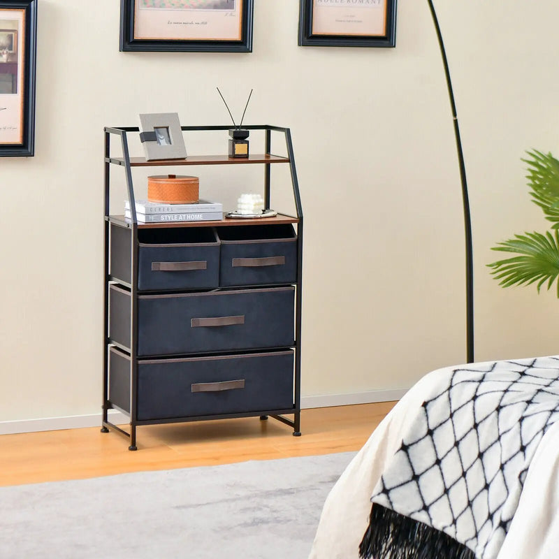 4-Drawer Free Standing Storage Dresser with 2 Open Shelves-Rustic Brown by DirectDeals