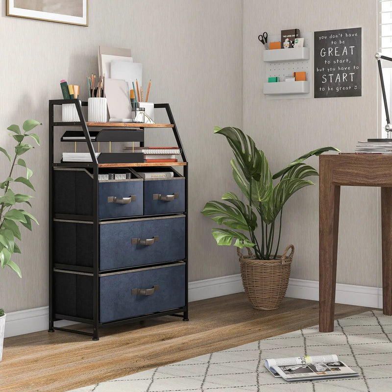 4-Drawer Free Standing Storage Dresser with 2 Open Shelves-Rustic Brown by DirectDeals