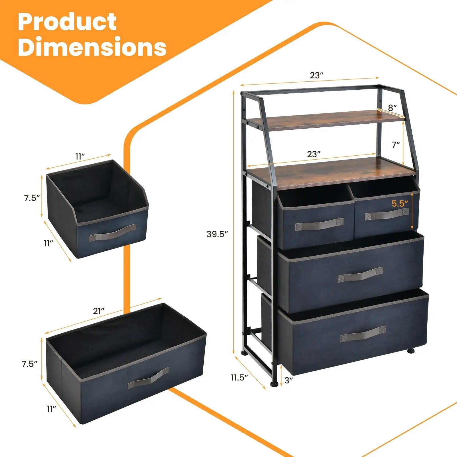 4-Drawer Free Standing Storage Dresser with 2 Open Shelves-Rustic Brown by DirectDeals