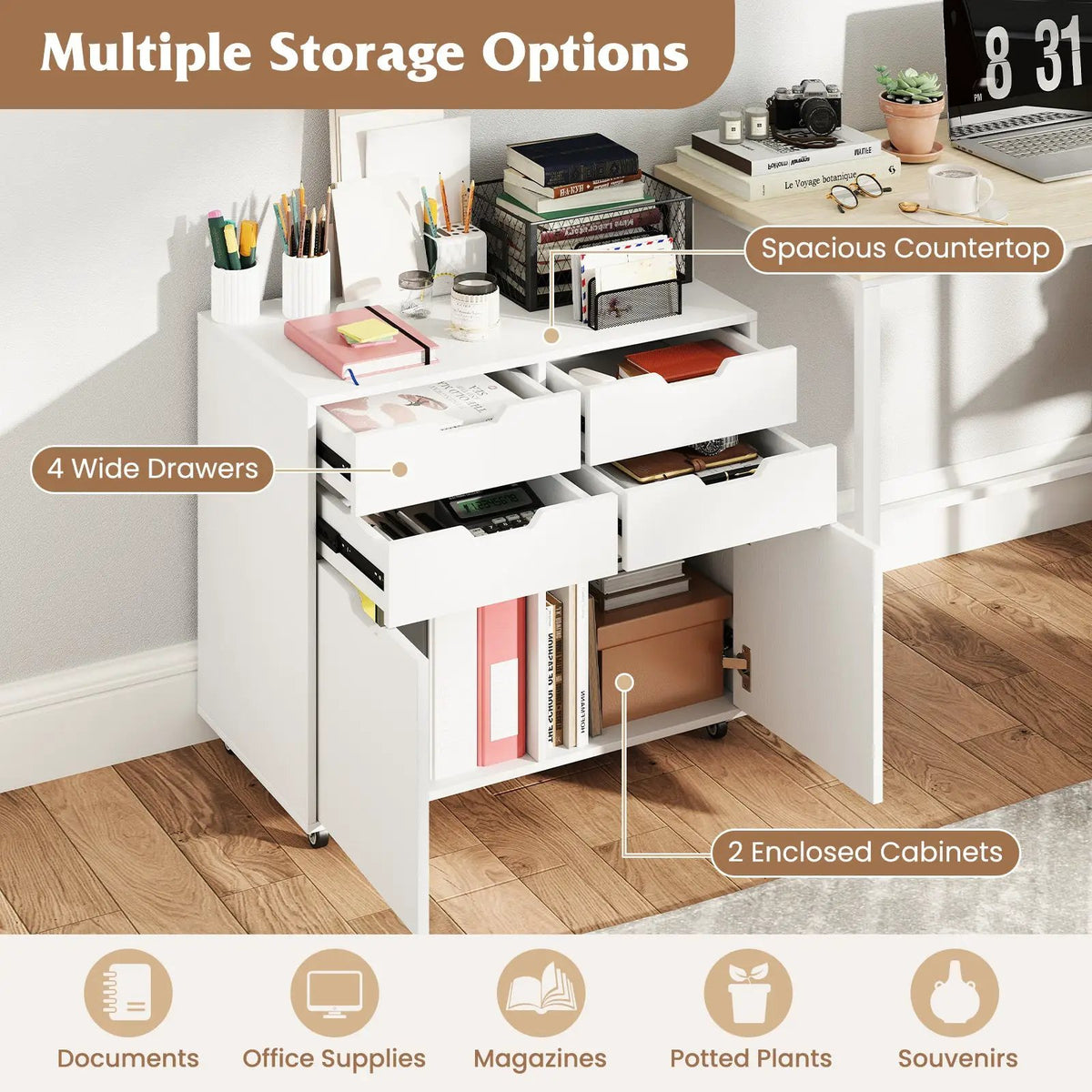 4 Drawer File Cabinet with Wheels for Home Office Organization, photo 14 of 16
