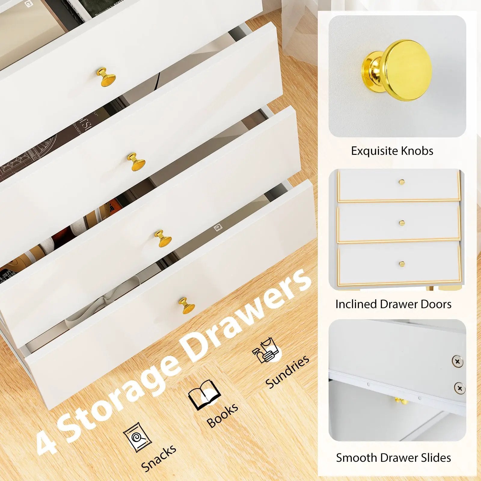 4 Drawer Modern Storage Cabinet with Flip Up Fluted Glass Door-Gray and White by DirectDeals