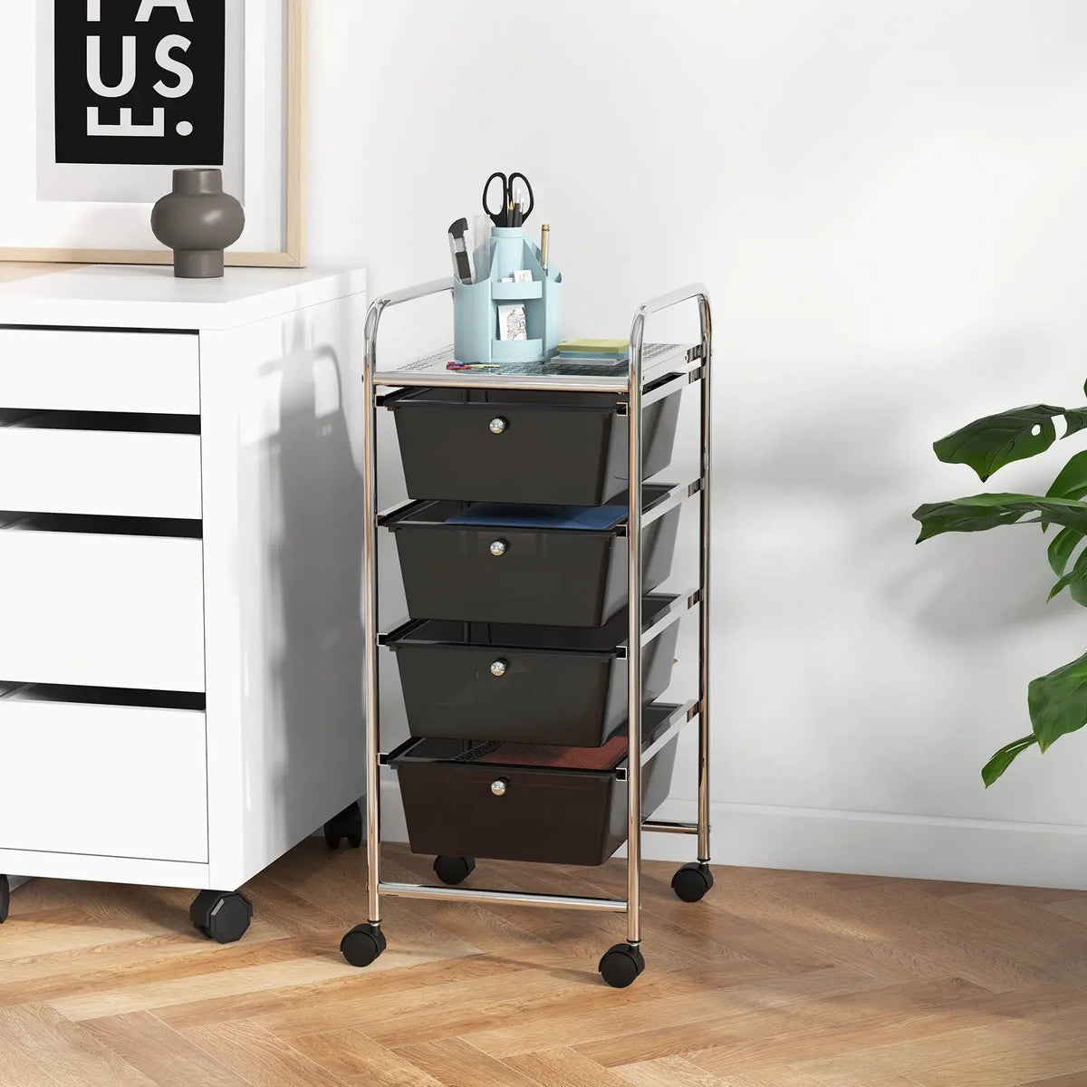 4-Drawer Cart Storage Bin Organizer Rolling with Plastic Drawers, photo 2 of 11