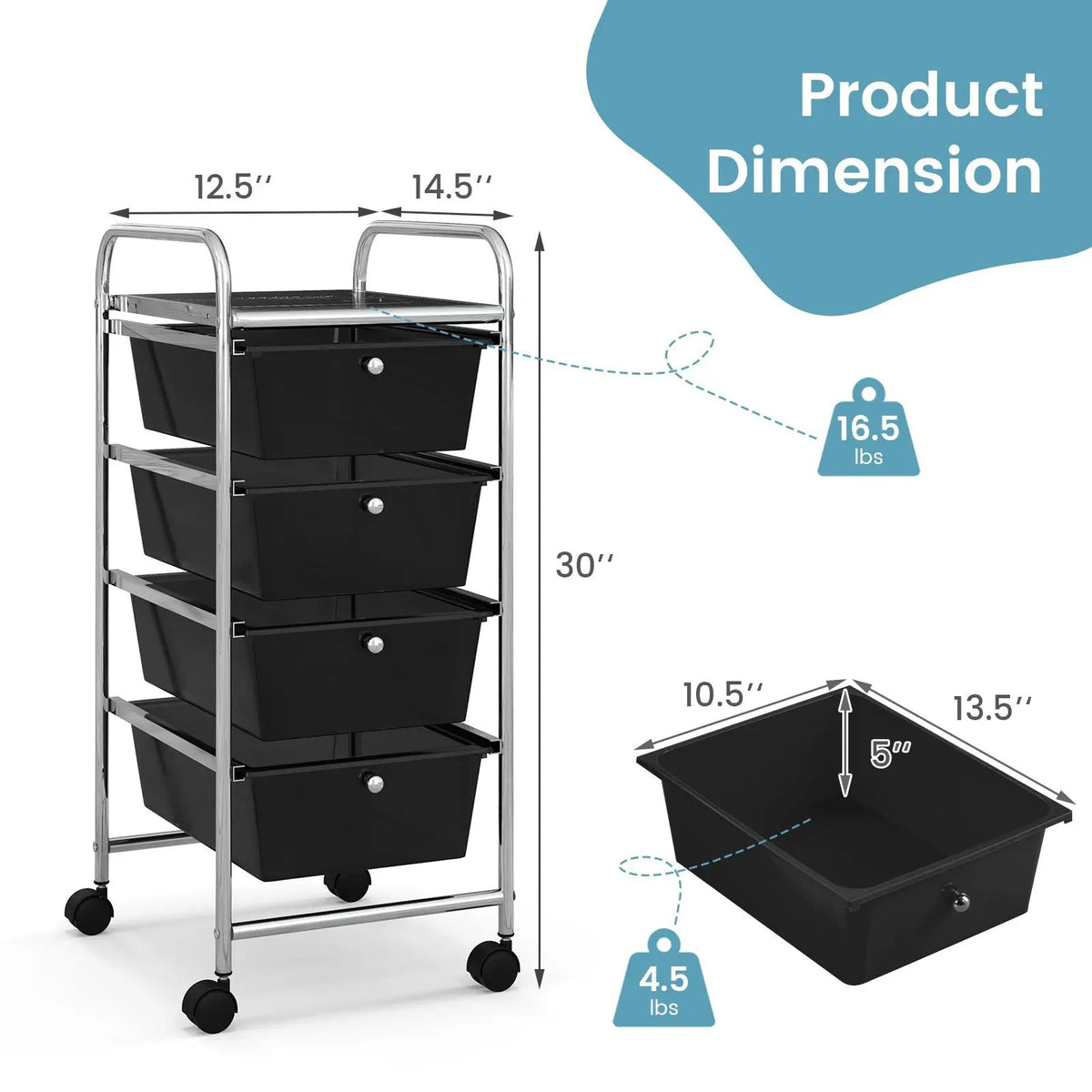 4-Drawer Cart Storage Bin Organizer Rolling with Plastic Drawers, photo 4 of 11