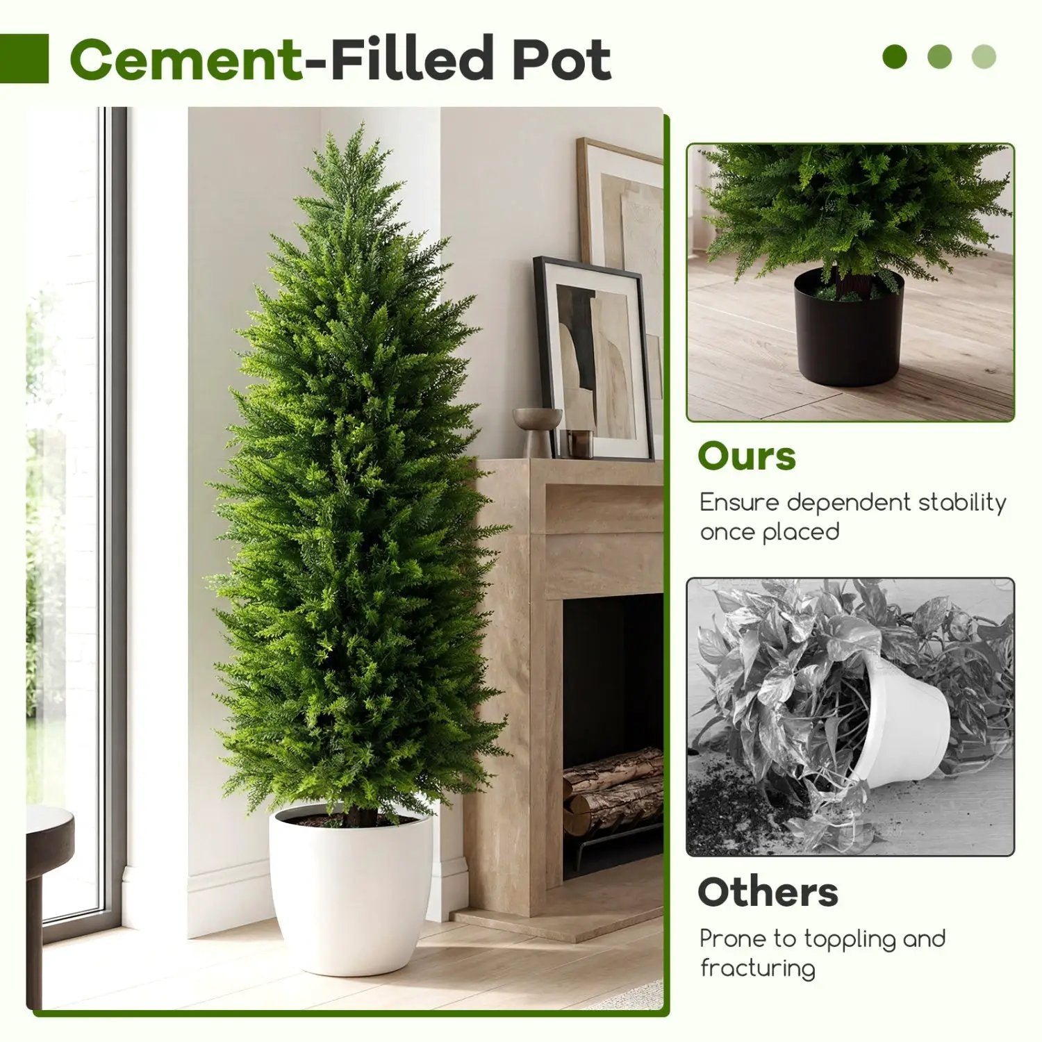 4 FT Artificial Topiary Tree Set of 2 Faux Cedar Cypress Plants in Cement-Filled Pots by DirectDeals