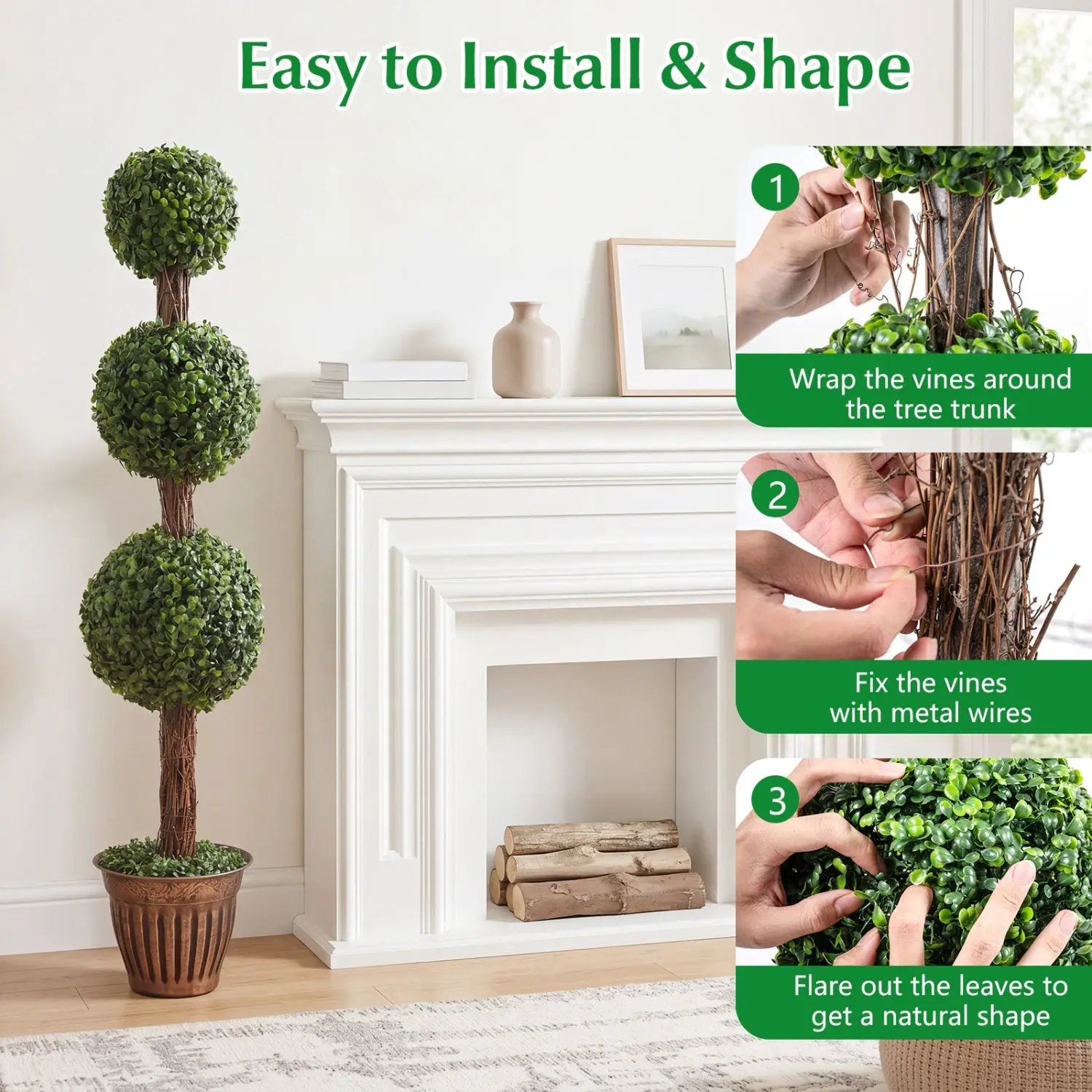 4 FT Artificial Triple Ball Boxwood Tree with Cement-filled Retro Planter Set of 2 by DirectDeals