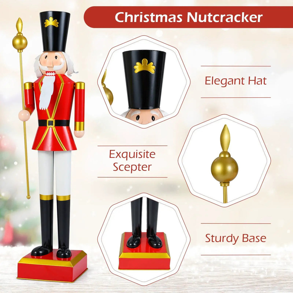4 FT Christmas Nutcracker with High Hat & Beautiful Scepter by DirectDeals