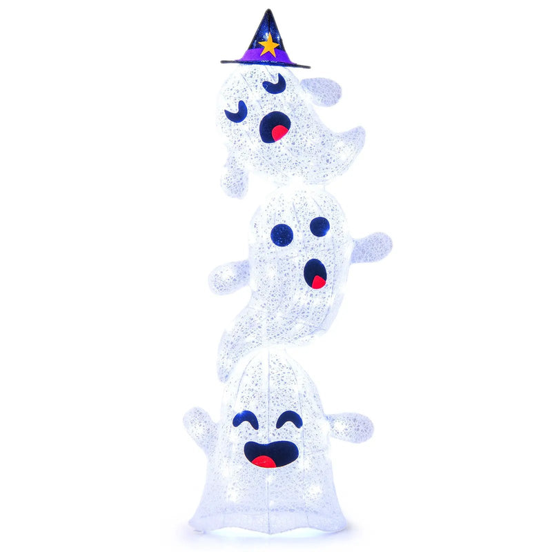 4 FT Lighted Standing Halloween Decoration Stacked Ghosts with 120 LED Lights by DirectDeals