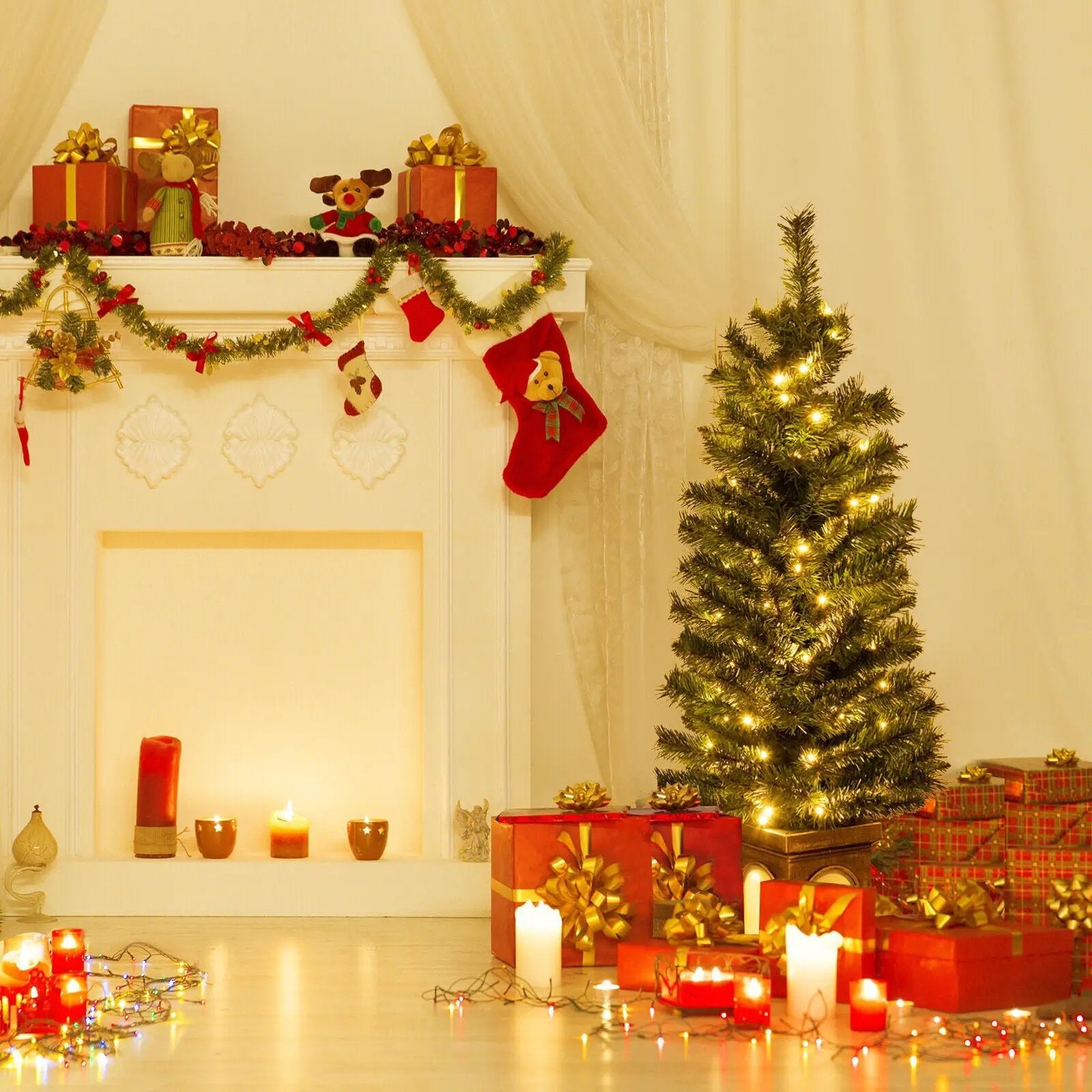 4 Feet Pre-Lit Potted Christmas Tree by DirectDeals