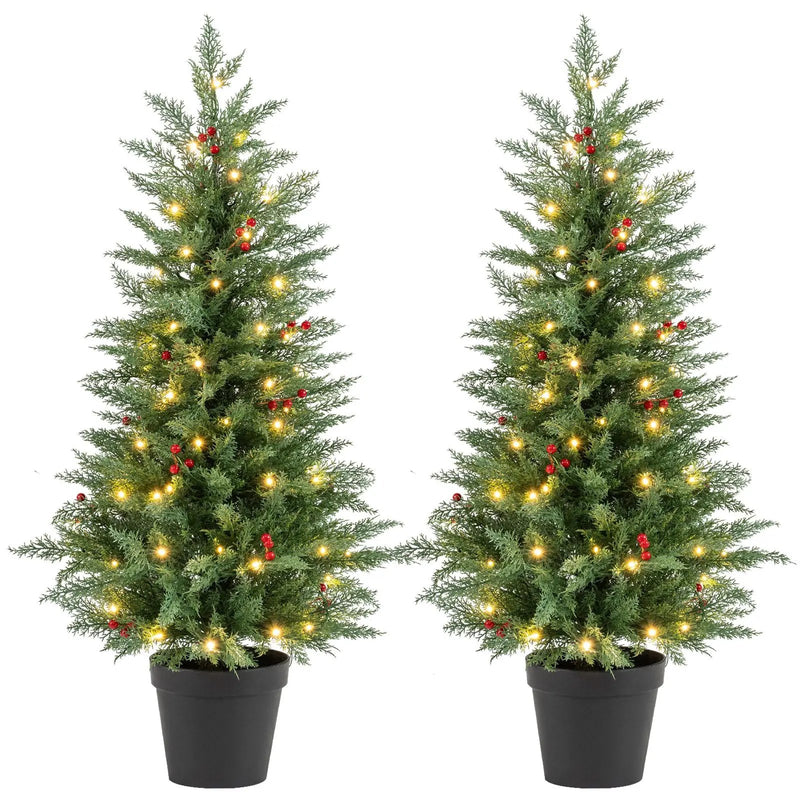 4 FT Pre-lit Christmas Trees with 70 Warm White LED Lights and 173 Branch Tips 2 Pack by DirectDeals