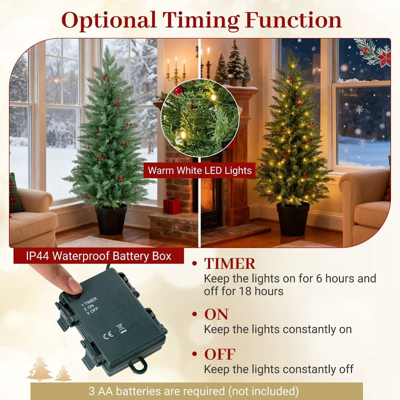 4 FT Pre-lit Christmas Trees with 70 Warm White LED Lights and 173 Branch Tips 2 Pack by DirectDeals