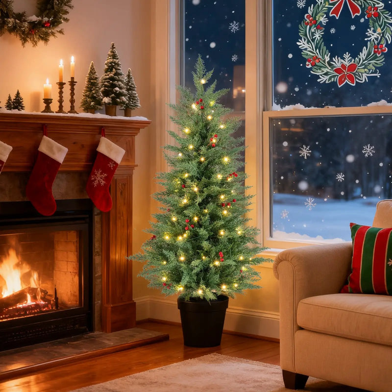 4 FT Pre-lit Christmas Trees with 70 Warm White LED Lights and 173 Branch Tips 2 Pack by DirectDeals