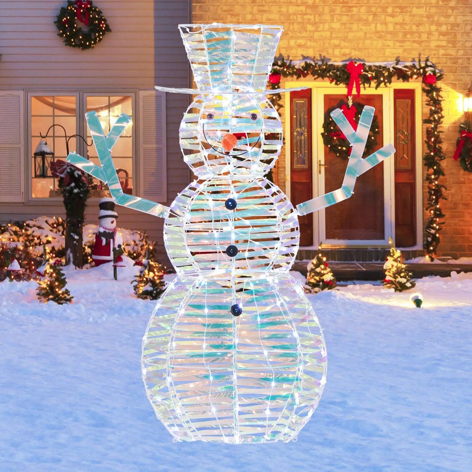 4 Feet Iridescent Christmas Snowman with White LED Lights and Ground Stakes by DirectDeals