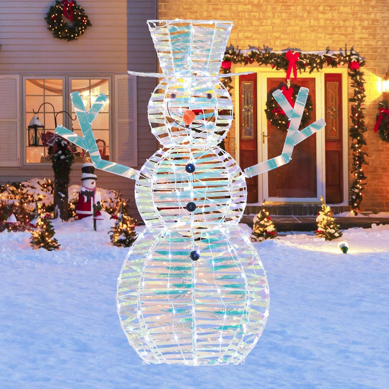 4 Feet Iridescent Christmas Snowman with White LED Lights and Ground Stakes by DirectDeals