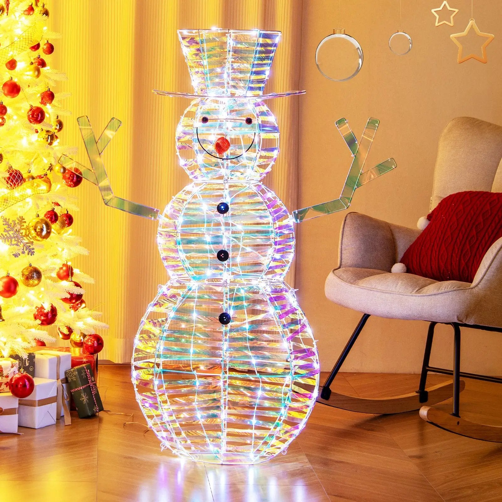 4 Feet Iridescent Christmas Snowman with White LED Lights and Ground Stakes by DirectDeals