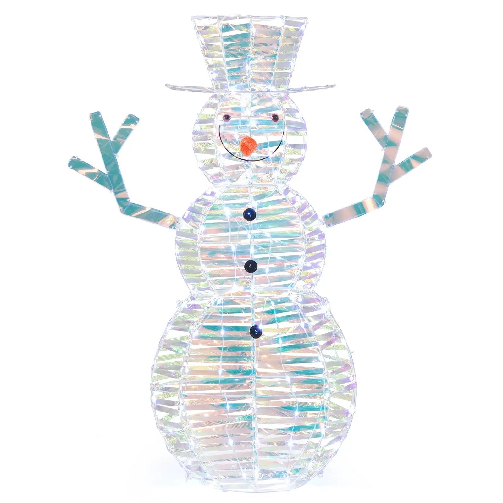 4 Feet Iridescent Christmas Snowman with White LED Lights and Ground Stakes by DirectDeals