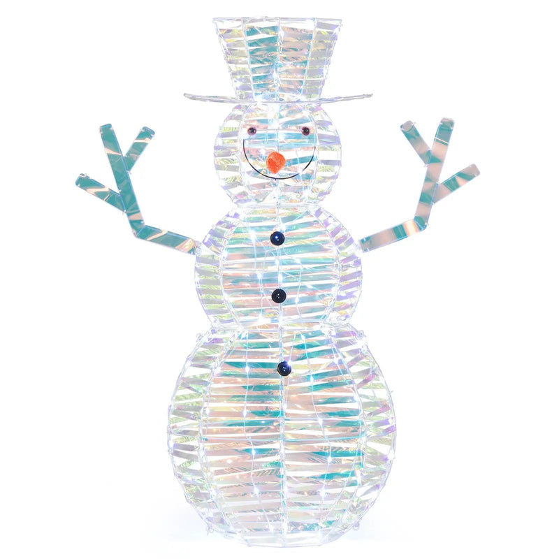 4 Feet Iridescent Christmas Snowman with White LED Lights and Ground Stakes by DirectDeals