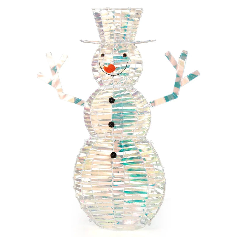 4 Feet Iridescent Christmas Snowman with White LED Lights and Ground Stakes by DirectDeals
