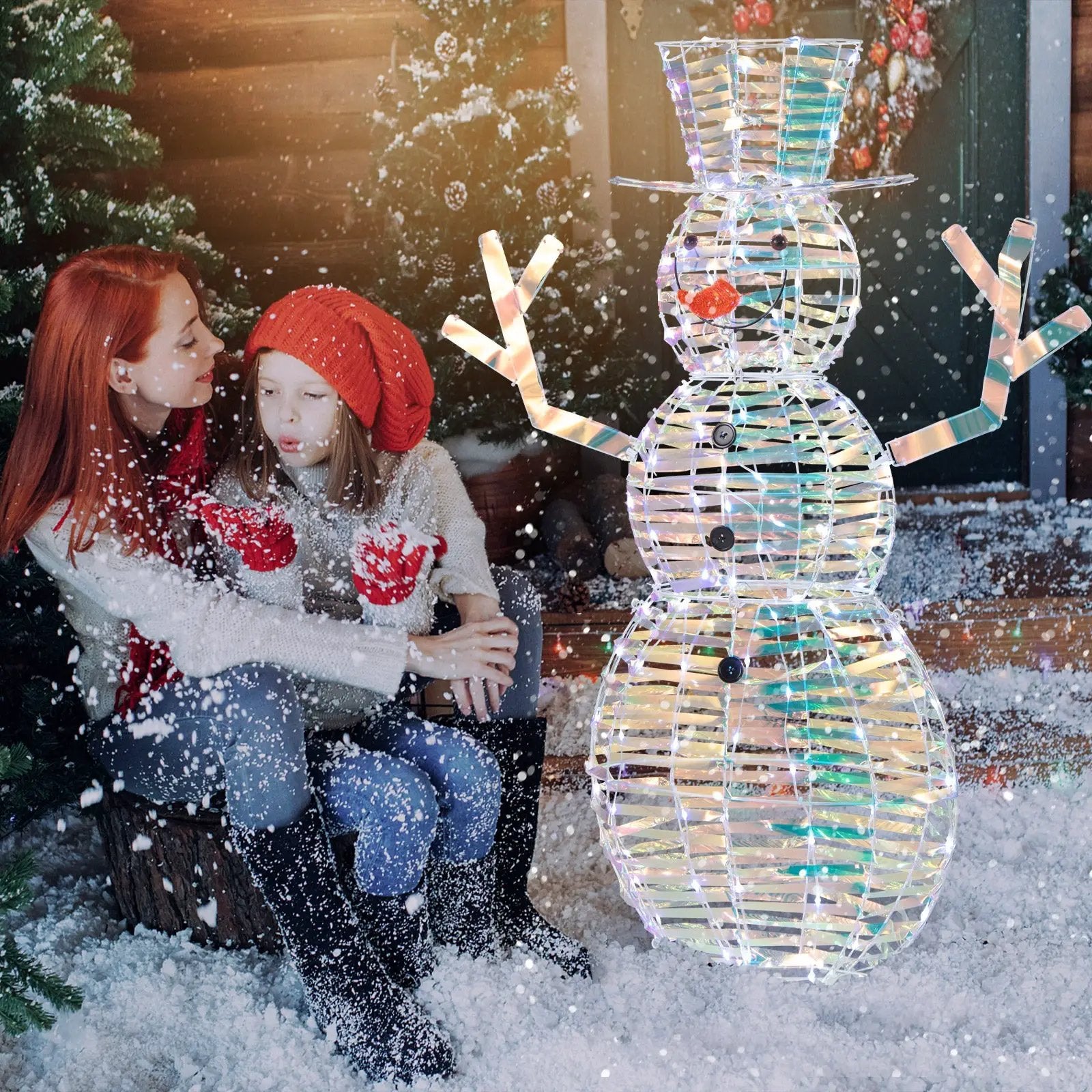 4 Feet Iridescent Christmas Snowman with White LED Lights and Ground Stakes by DirectDeals