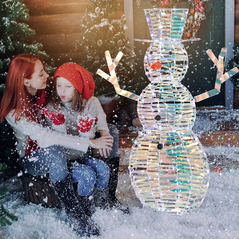 4 Feet Iridescent Christmas Snowman with White LED Lights and Ground Stakes by DirectDeals