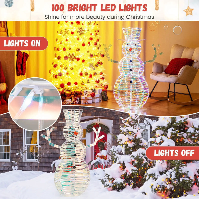 4 Feet Iridescent Christmas Snowman with White LED Lights and Ground Stakes by DirectDeals