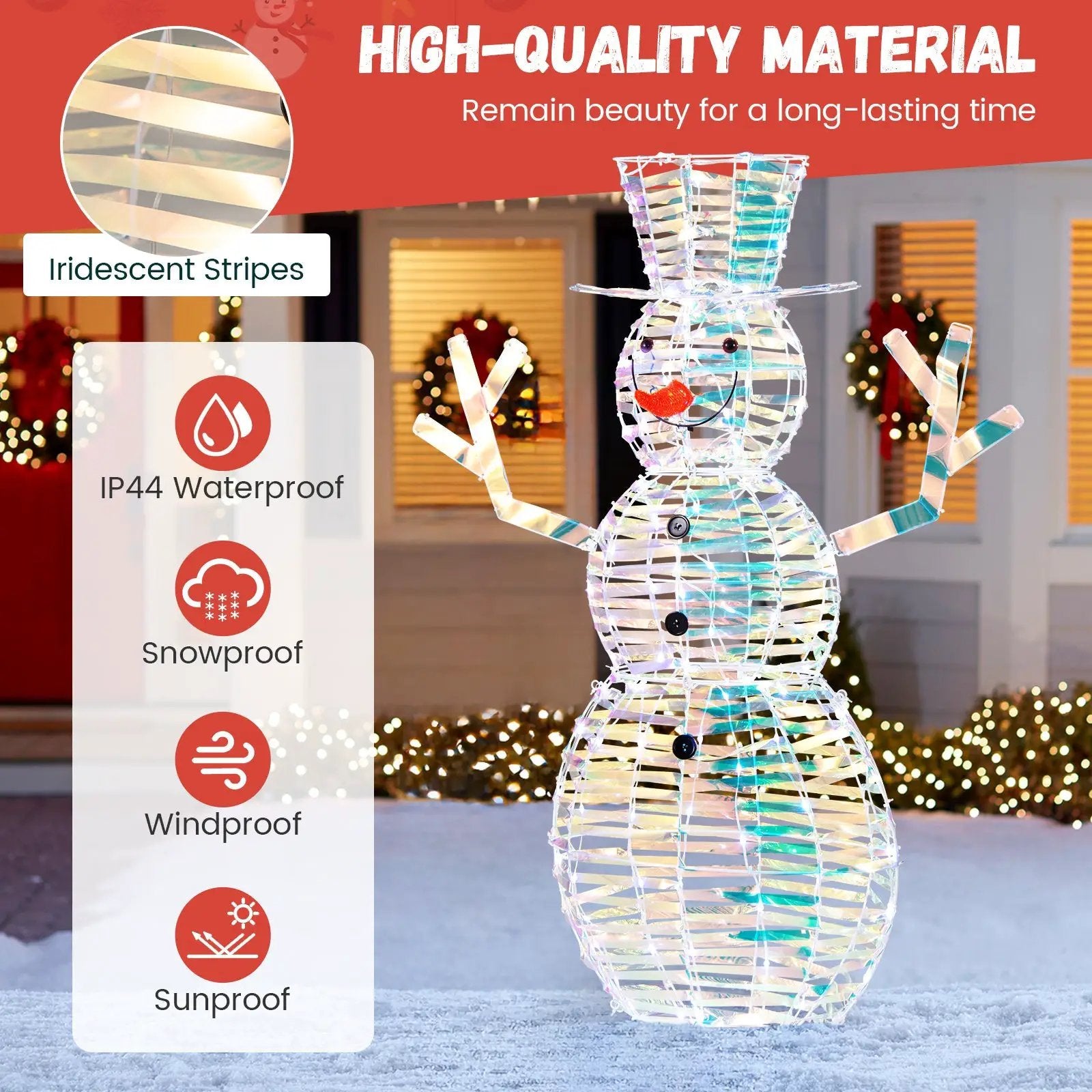 4 Feet Iridescent Christmas Snowman with White LED Lights and Ground Stakes by DirectDeals