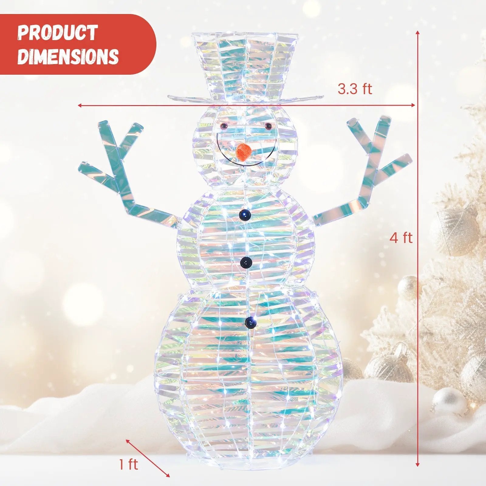4 Feet Iridescent Christmas Snowman with White LED Lights and Ground Stakes by DirectDeals