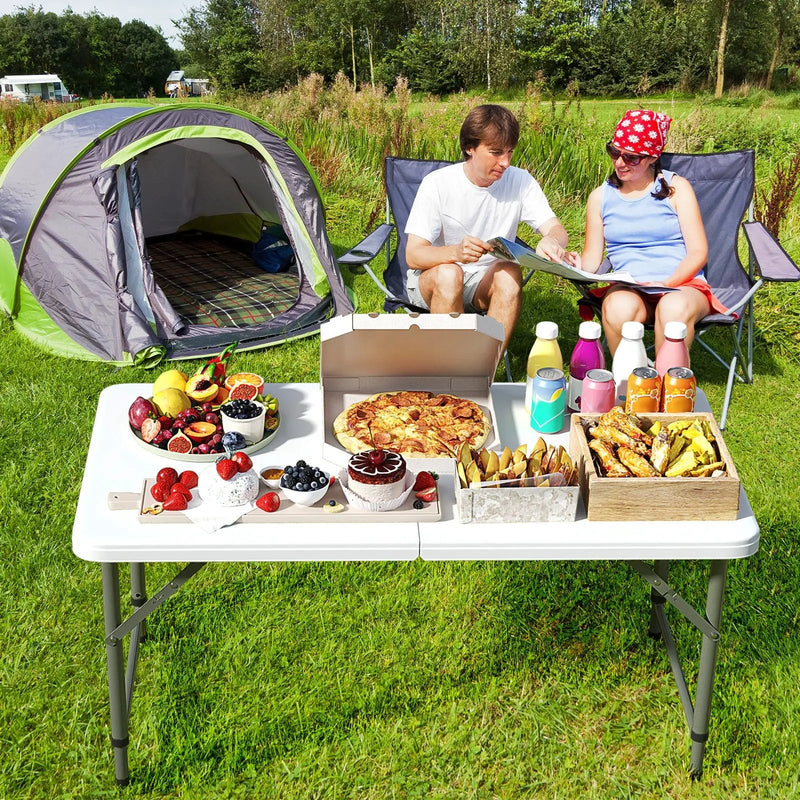 4 Feet Portable Camping Table with HDPE Tabletop and Metal Legs-White by DirectDeals