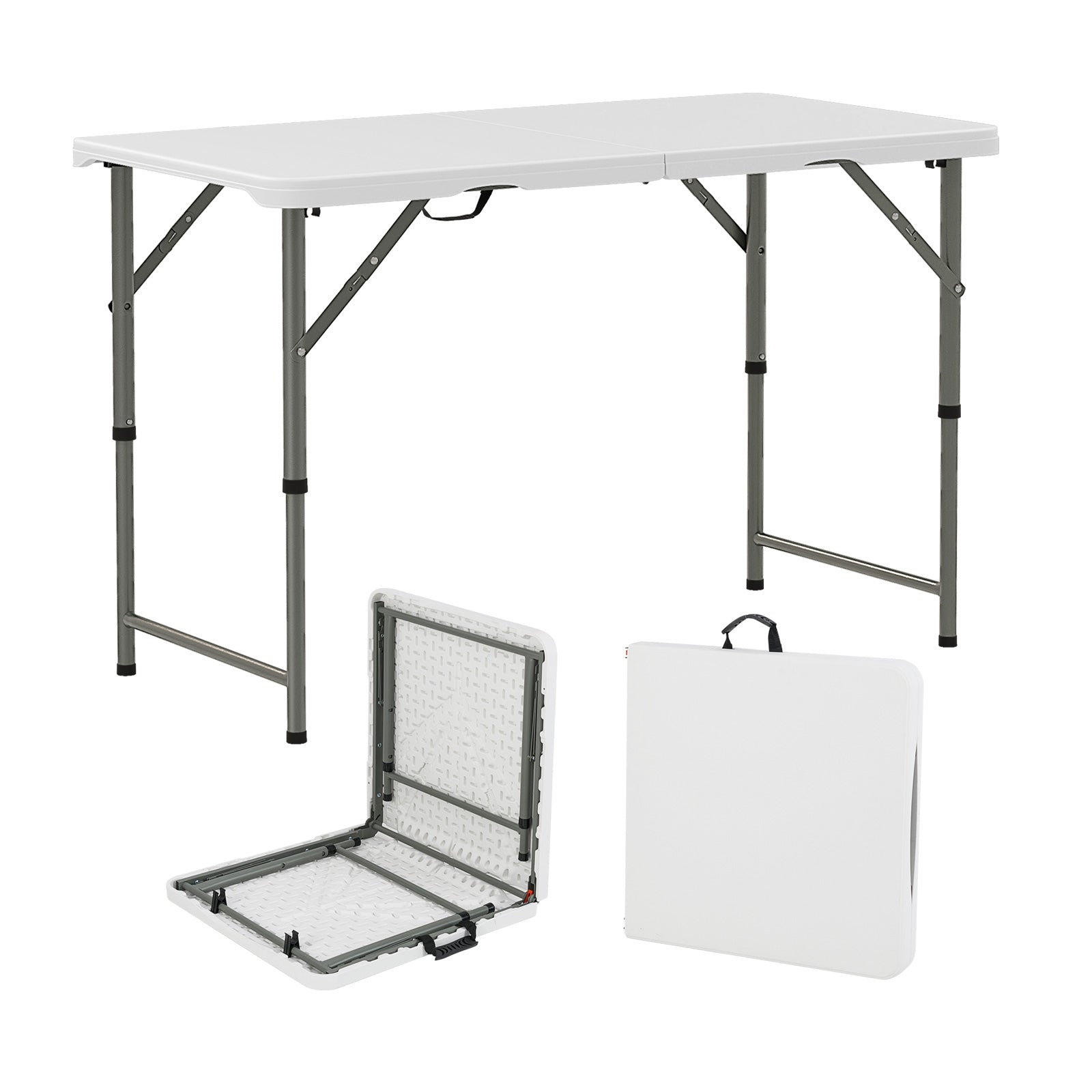 4 Feet Portable Camping Table with HDPE Tabletop and Metal Legs-White by DirectDeals