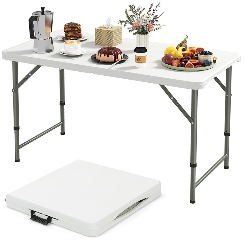 4 Feet Portable Camping Table with HDPE Tabletop and Metal Legs-White by DirectDeals