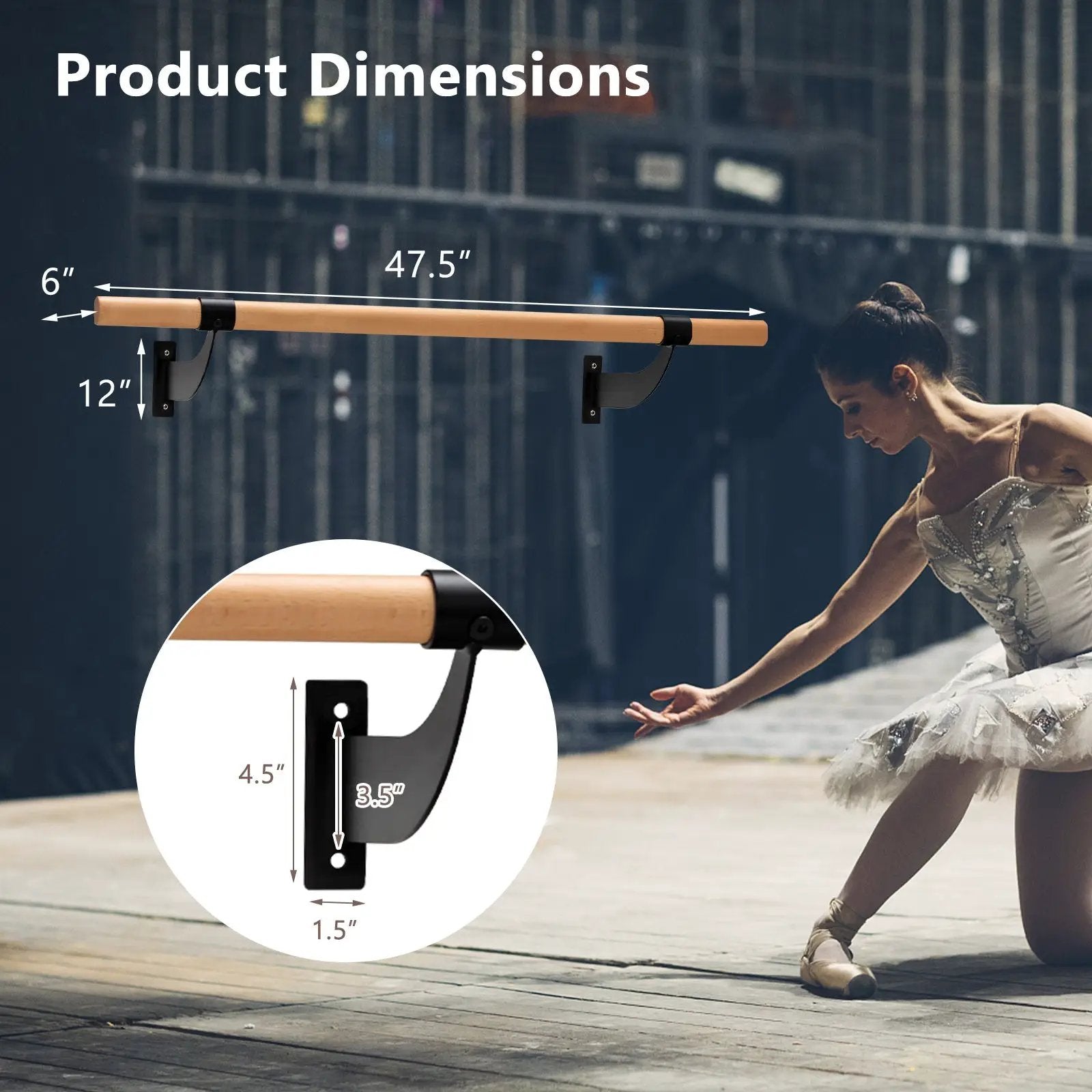 4 Feet Wall-Mounted Ballet Barre for Yoga-Black by DirectDeals