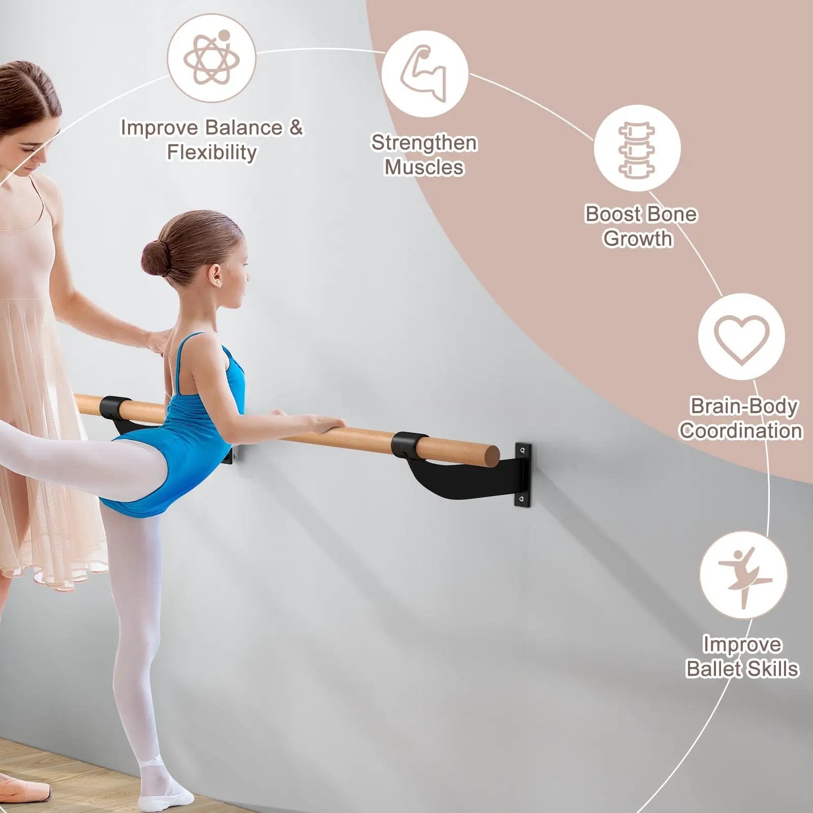 4 Feet Wall-Mounted Ballet Barre for Yoga-Black by DirectDeals