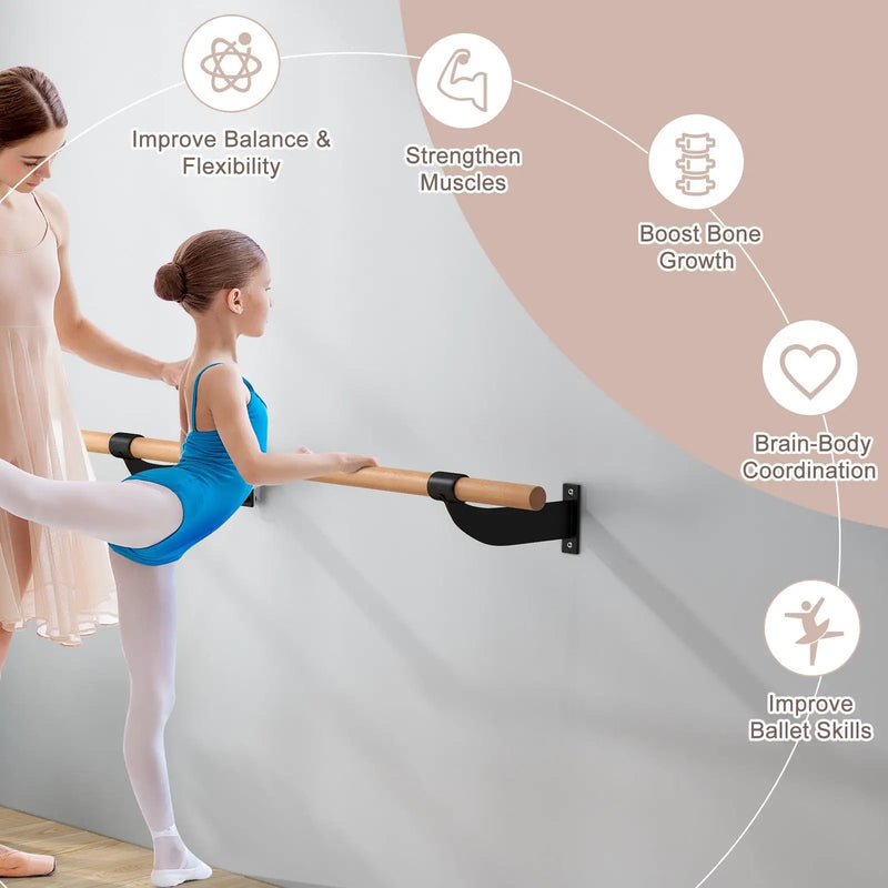 4 Feet Wall-Mounted Ballet Barre for Yoga-Black by DirectDeals