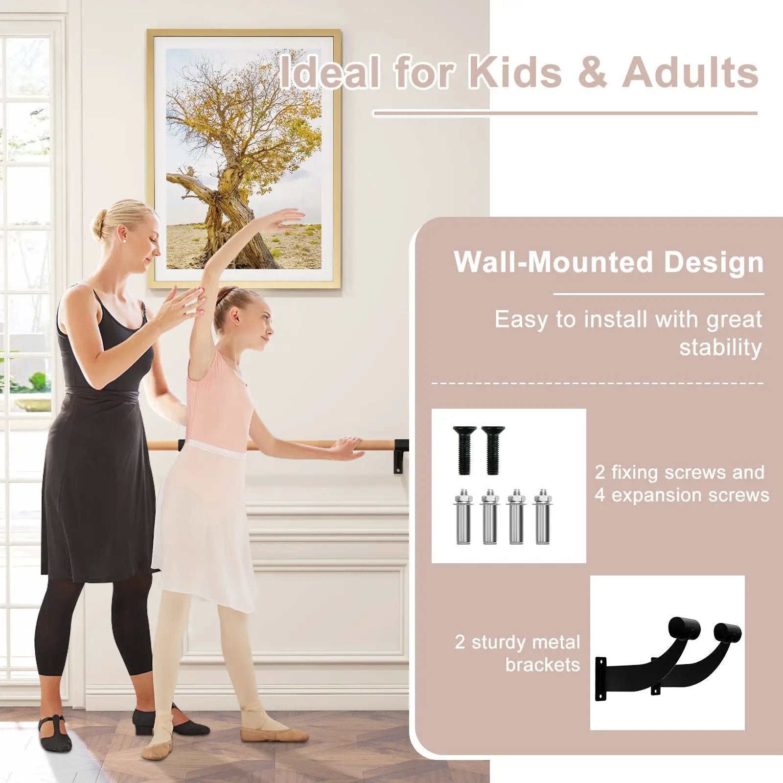 4 Feet Wall-Mounted Ballet Barre for Yoga-Black by DirectDeals