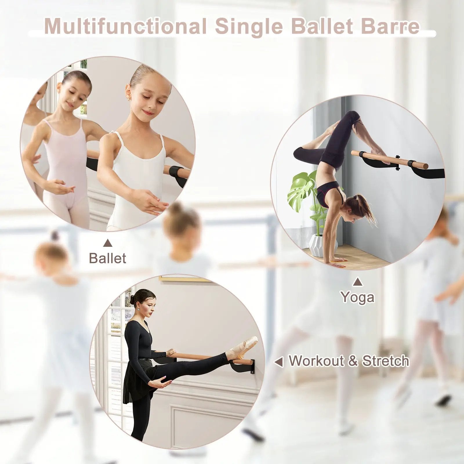 4 Feet Wall-Mounted Ballet Barre for Yoga-Black by DirectDeals