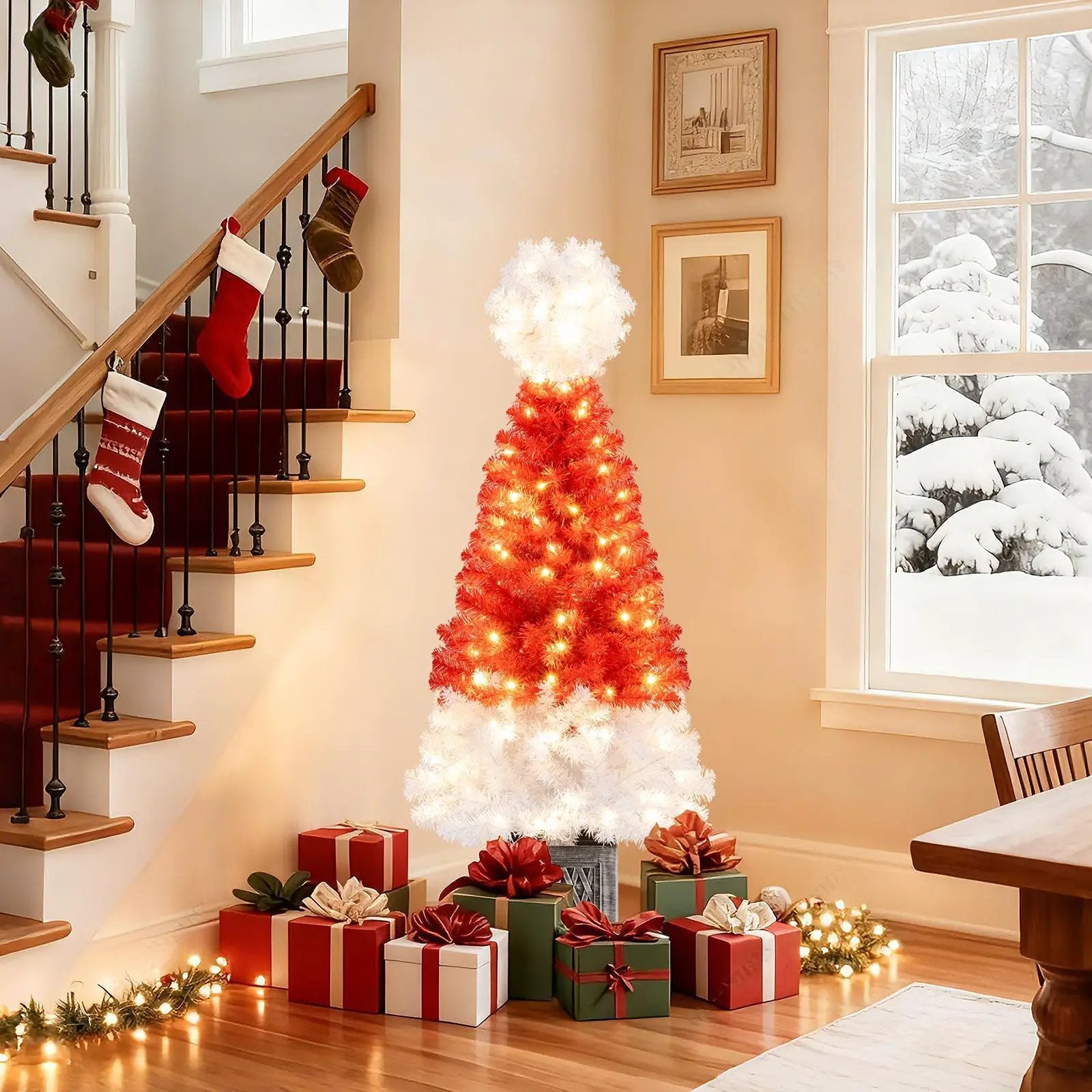4 Ft Artificial Christmas Tree Santa Hat Xmas Tree with 300 Branch Tips Red by DirectDeals