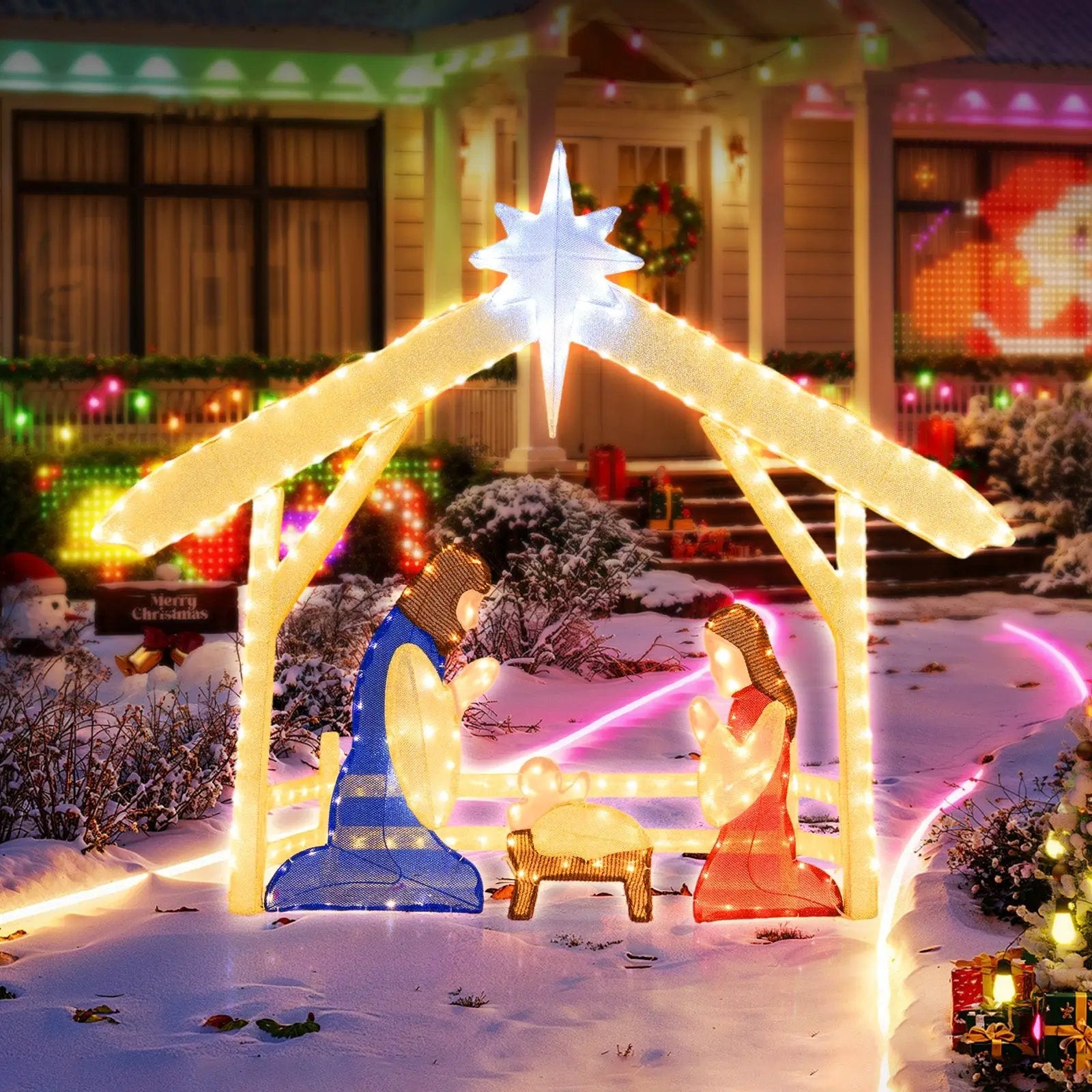 4 Ft Lighted Nativity Scene Pre-lit Christmas Holy Family Set by DirectDeals