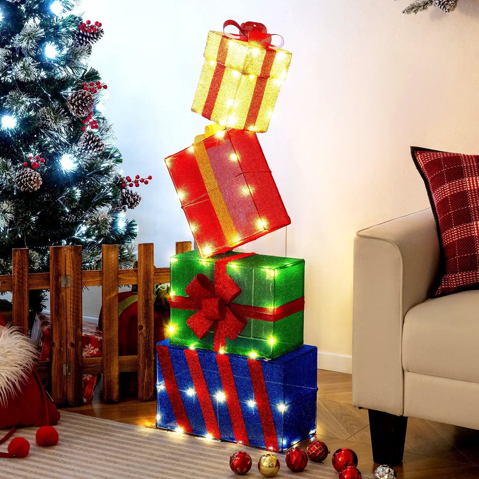 4 Ft Stackable Gift Boxes Set of 4 Stacked Christmas Present Boxes by DirectDeals