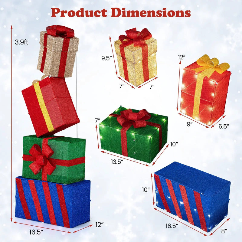 4 Ft Stackable Gift Boxes Set of 4 Stacked Christmas Present Boxes by DirectDeals