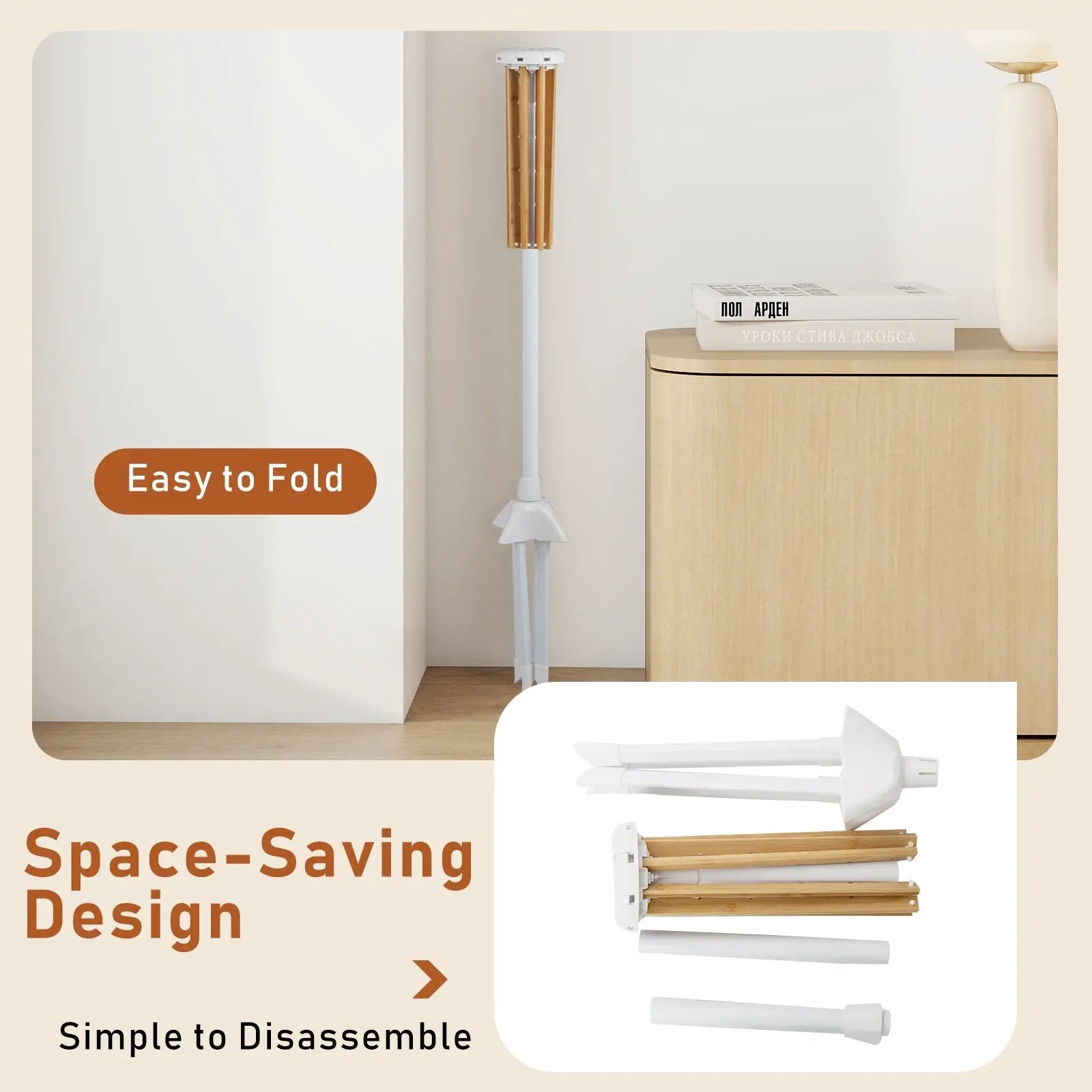4 Legs Foldable Clothes Drying Rack with 8 Bamboo Hanging Rods and 40 Hanger Slots by DirectDeals
