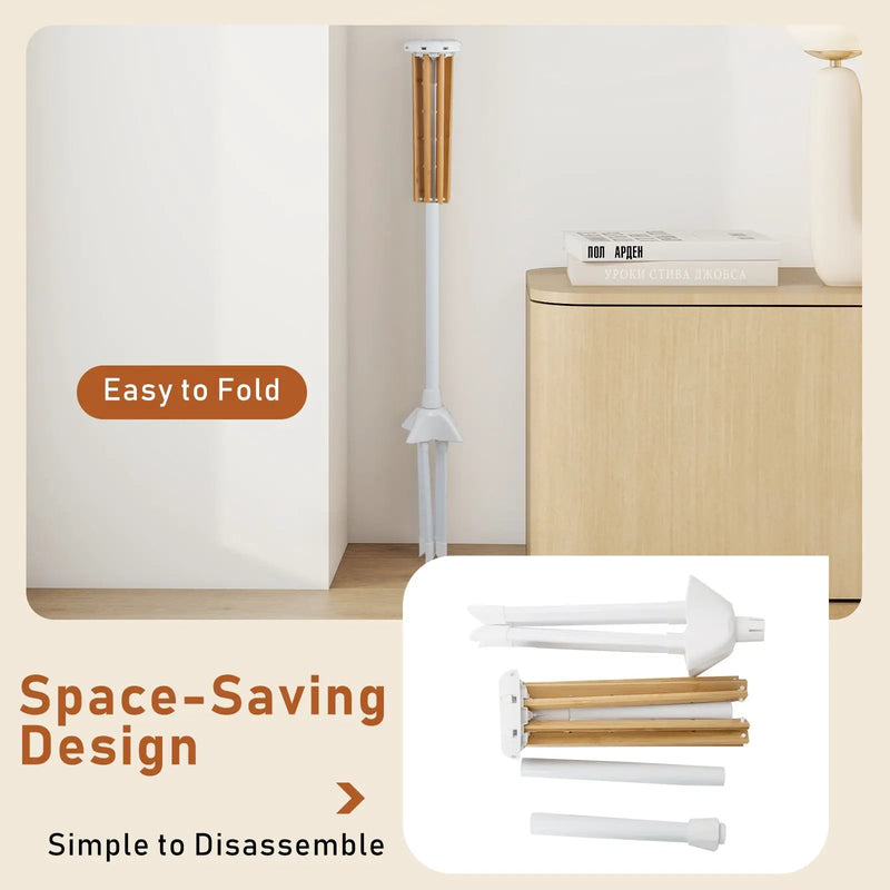 4 Legs Foldable Clothes Drying Rack with 8 Bamboo Hanging Rods and 40 Hanger Slots by DirectDeals
